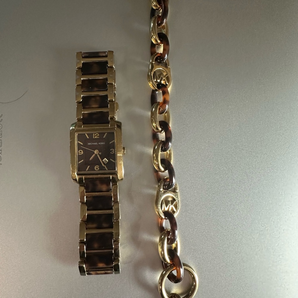 Michael Kors link watch brown and gold with matching link bracelet